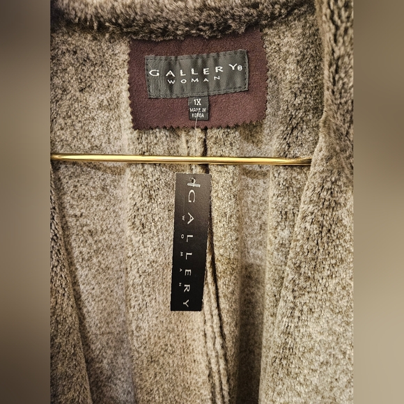 NWT - Gallery Faux Fur "Chocolate - Heather" Long Winter Coat - Size 1X - Picture 3 of 12